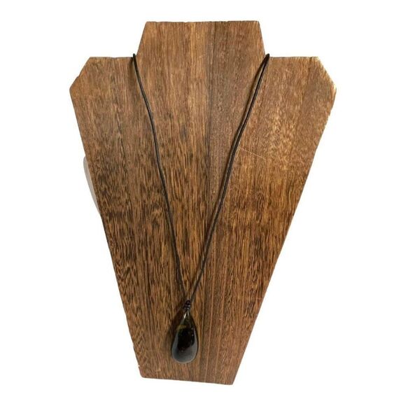 Teardrop Large Pendant Dark Amber Cord Necklace 15 Inches Long 18 Grams Vintage - Picture 2 of 8